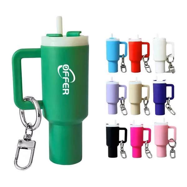 Custom Mini Tumbler Keychain with Gold Accents — Plastic Portable Drinkware Charm