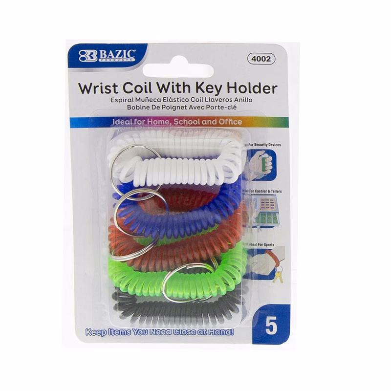 Wrist Coils with Key Holder - 5 Pack Assorted Colors