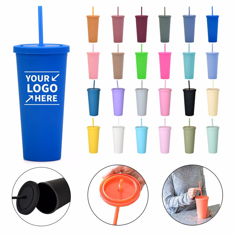 24 OZ Tumblers Cups with Lids and Straws