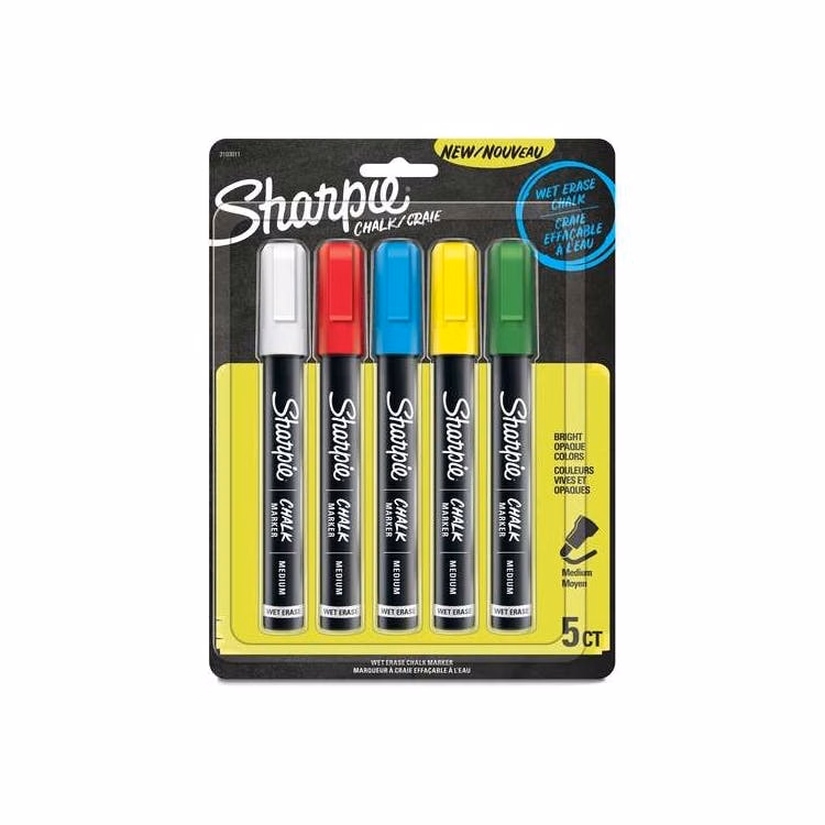 Wet Erase Chalk Markers - Assorted Medium Tip 5 Pack