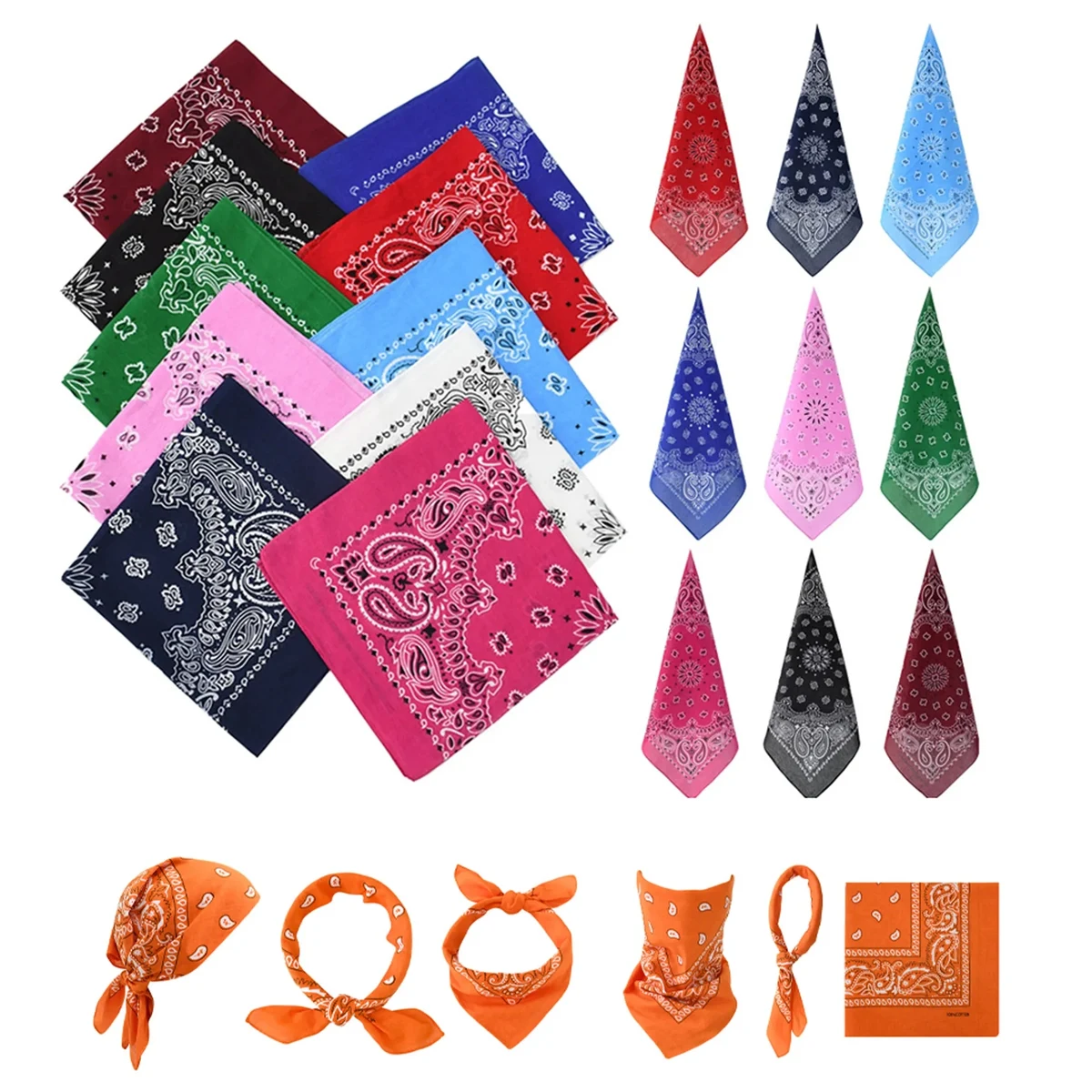 22" Full Color 100% Cotton Paisley Bandana MOQ 100PCS 1