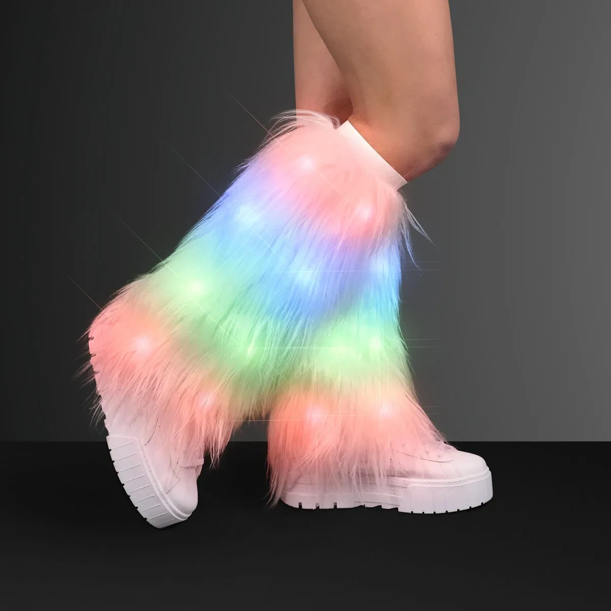 Rainbow lights funky furry leg warmers 1