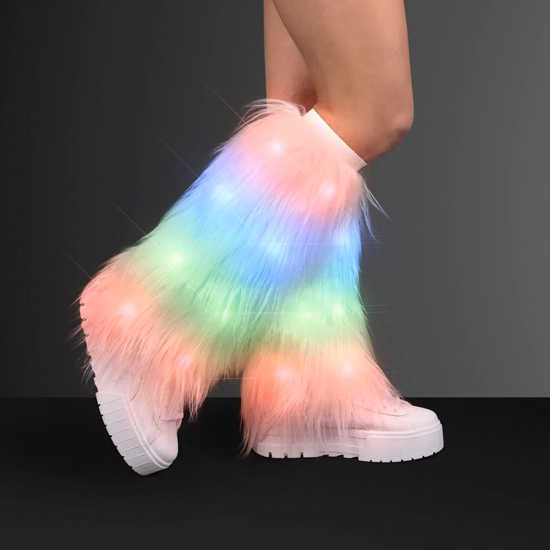 Rainbow lights funky furry leg warmers
