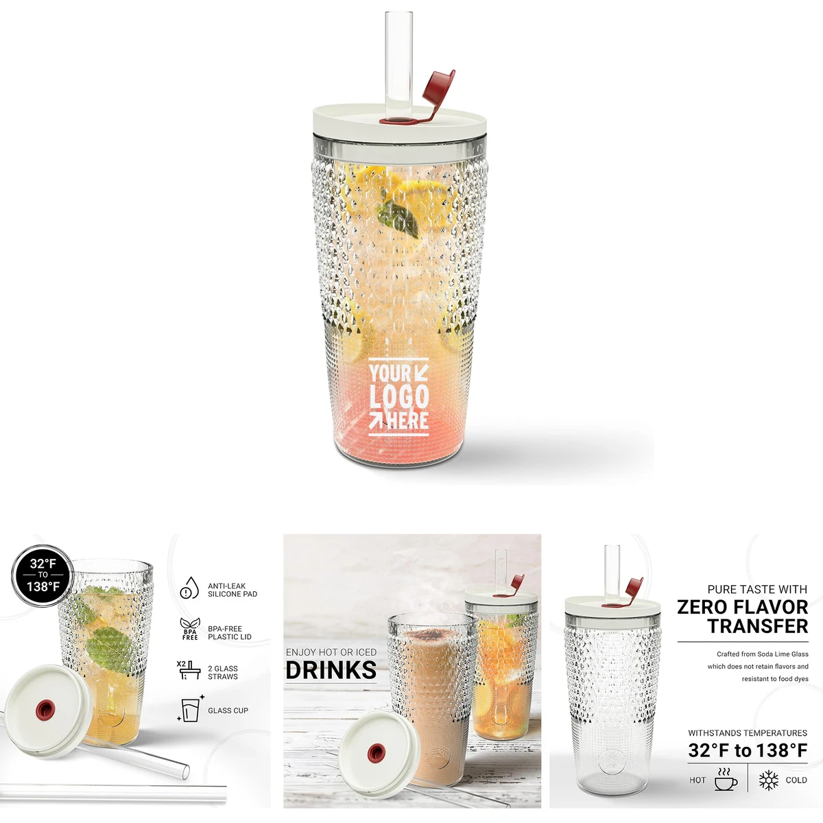 20oz Glass Tumbler with Straw and Lid for Cold Drinks 1