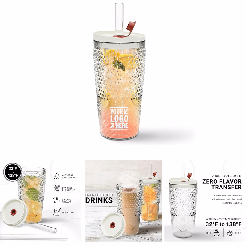 20oz Glass Tumbler with Straw and Lid for Cold Drinks