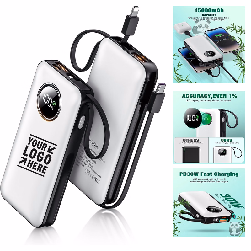 15000mAh Portable LED Display 15000mAh PD 30W iPhone Android Phones Charger Power Bank   