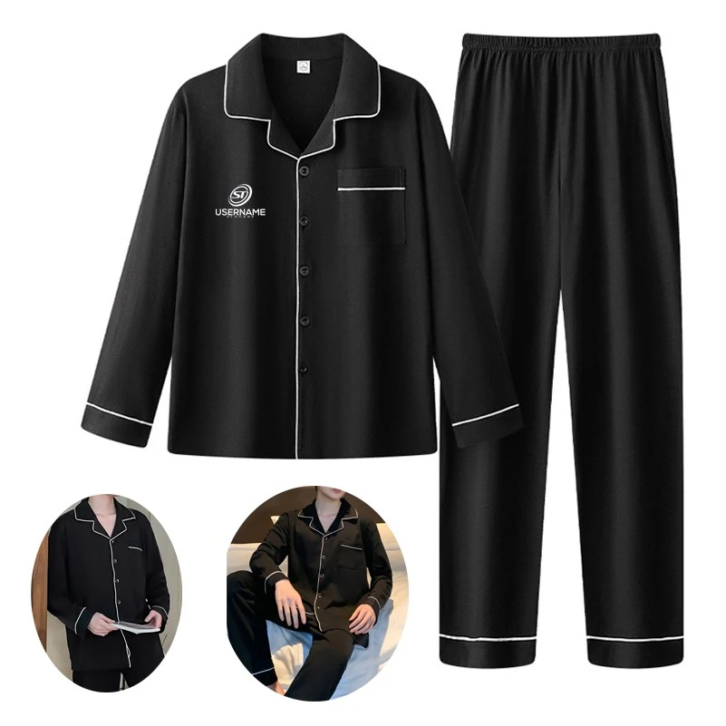 Men's Cotton Pajama Set Long Sleeve Button Down Sleepwear 1