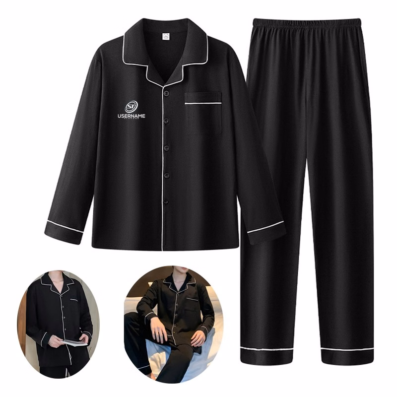 Men's Cotton Pajama Set Long Sleeve Button Down Sleepwear