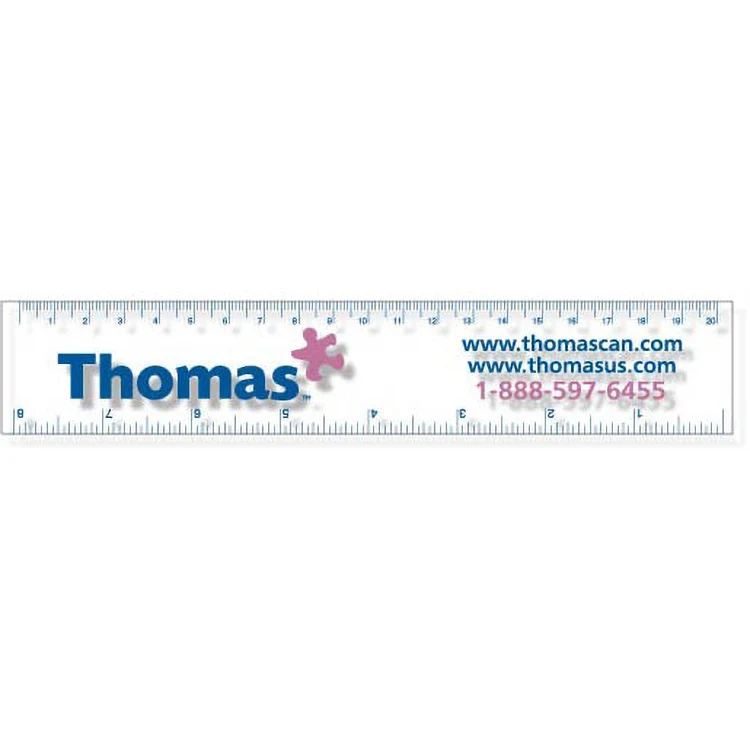 .020 Clear Plastic Rulers 1.5"x8.25" Rectangle / Square Corner, Spot Colour 1