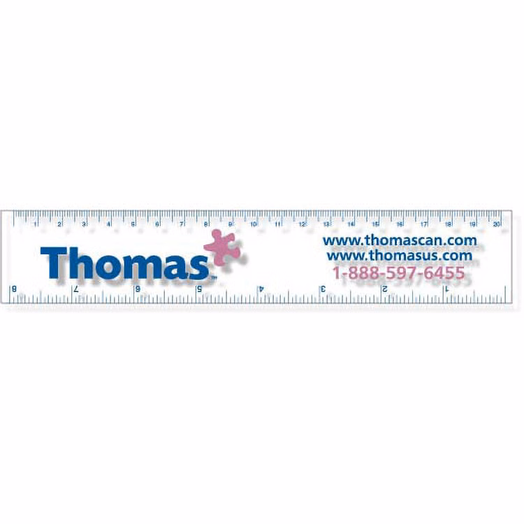 .020 Clear Plastic Rulers 1.5"x8.25" Rectangle / Square Corner, Spot Colour