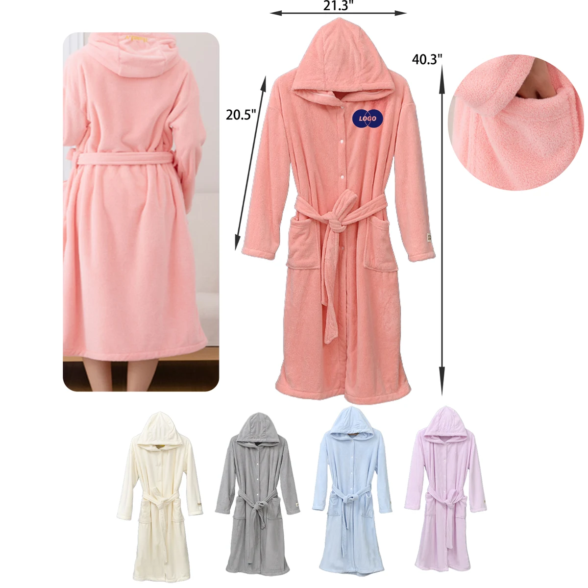 MOQ 25 PCS Warm Coral Fleece Hooded Bathrobe Nightgown 1