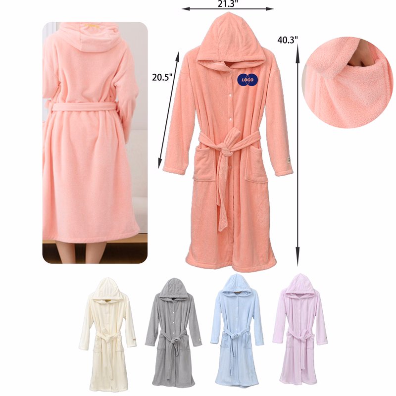 MOQ 25 PCS Warm Coral Fleece Hooded Bathrobe Nightgown