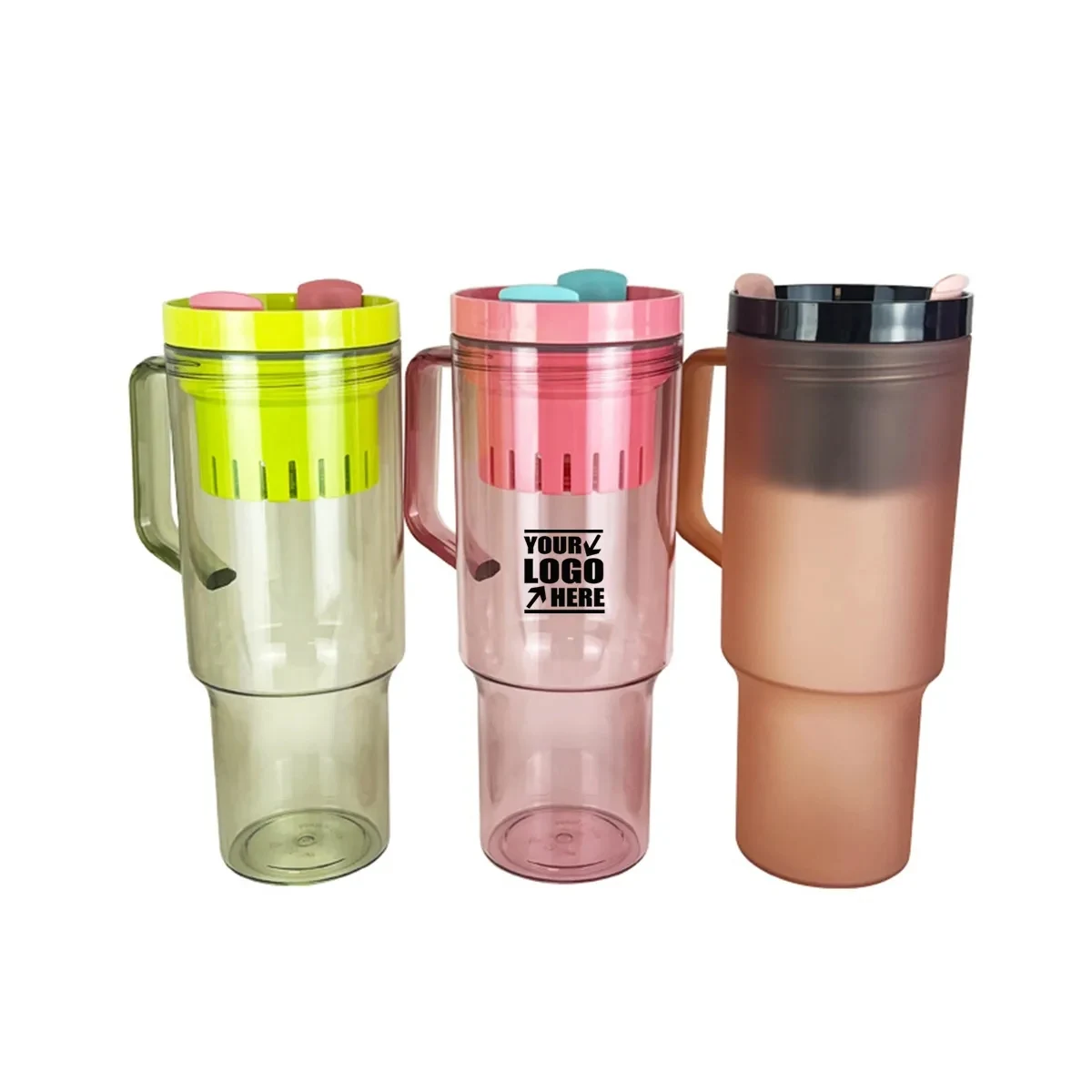 Custom 20oz Portable Plastic Straw Coffee Cup with Handle 1