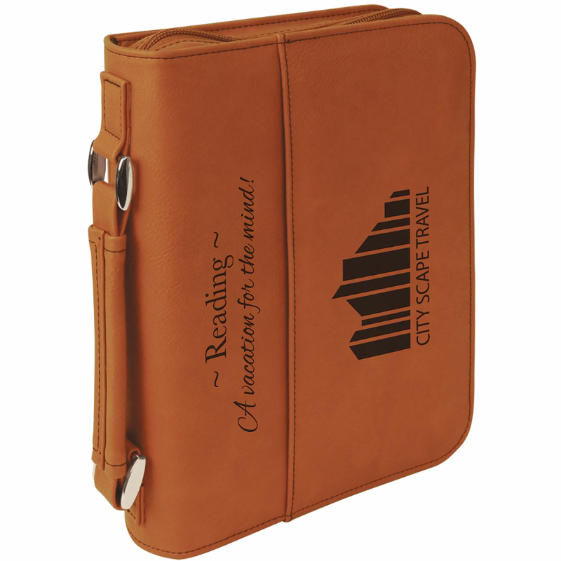 6 3/4" x 9 1/4" Rawhide Leatherette Book/Bible Cover with Handle & Zipper