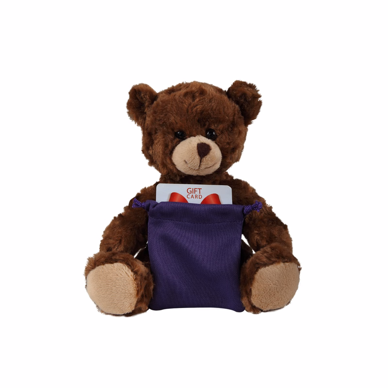 soft plush  Chocolate Curly Sitting Bear with gift card sack