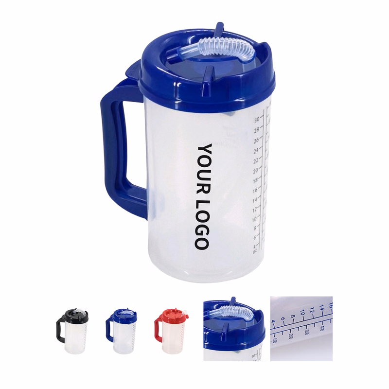 30 Ounce Double Wall Measurement Mug With Lid Straw 4.3" Length x 7.7" Height