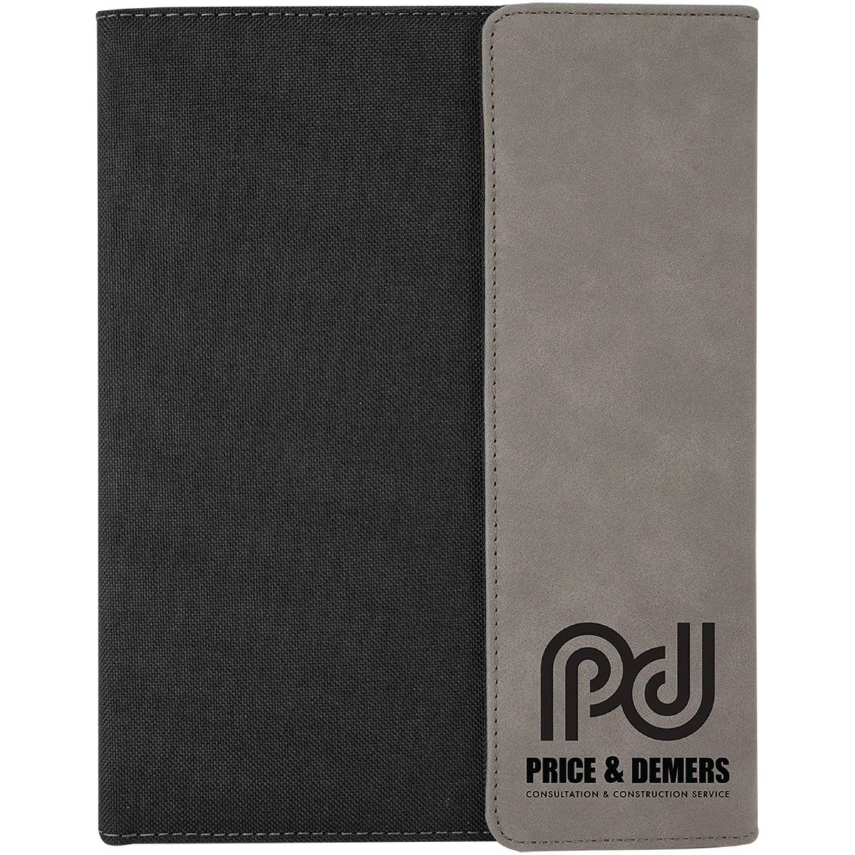 7" x 9" Gray Leatherette & Black Canvas Portfolio 1