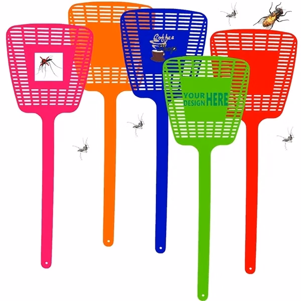 Custom Flexible Plastic Fly Swatter with Long Handle & Storage Loop — Outdoor Tool