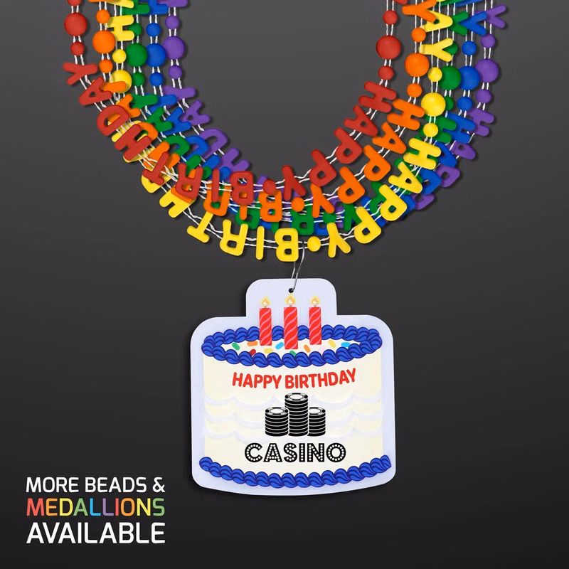 Happy Birthday Beads Necklaces with Cake Medallion (NO LED)