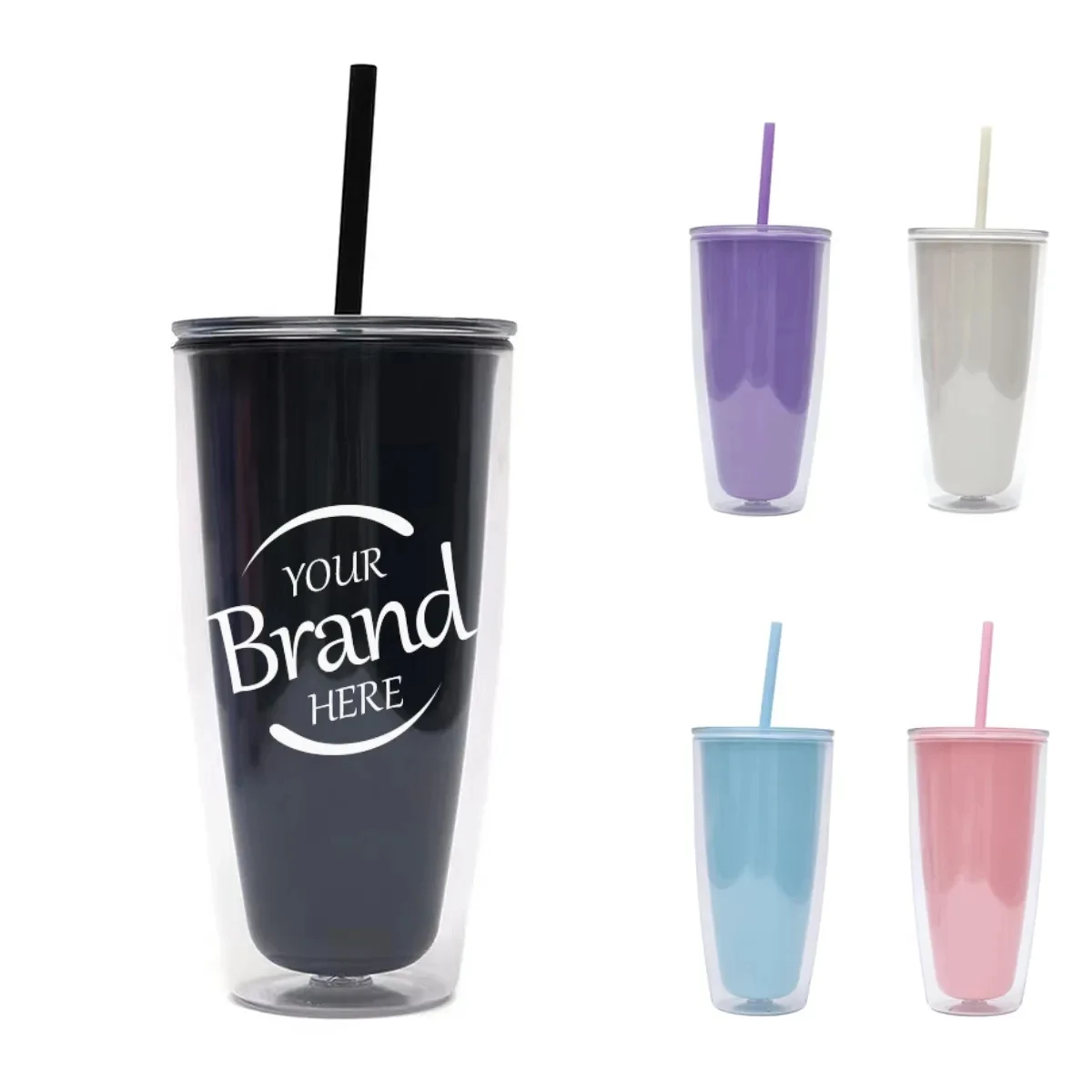 26Oz Double Wall Plastic Tumbler With Straw 1