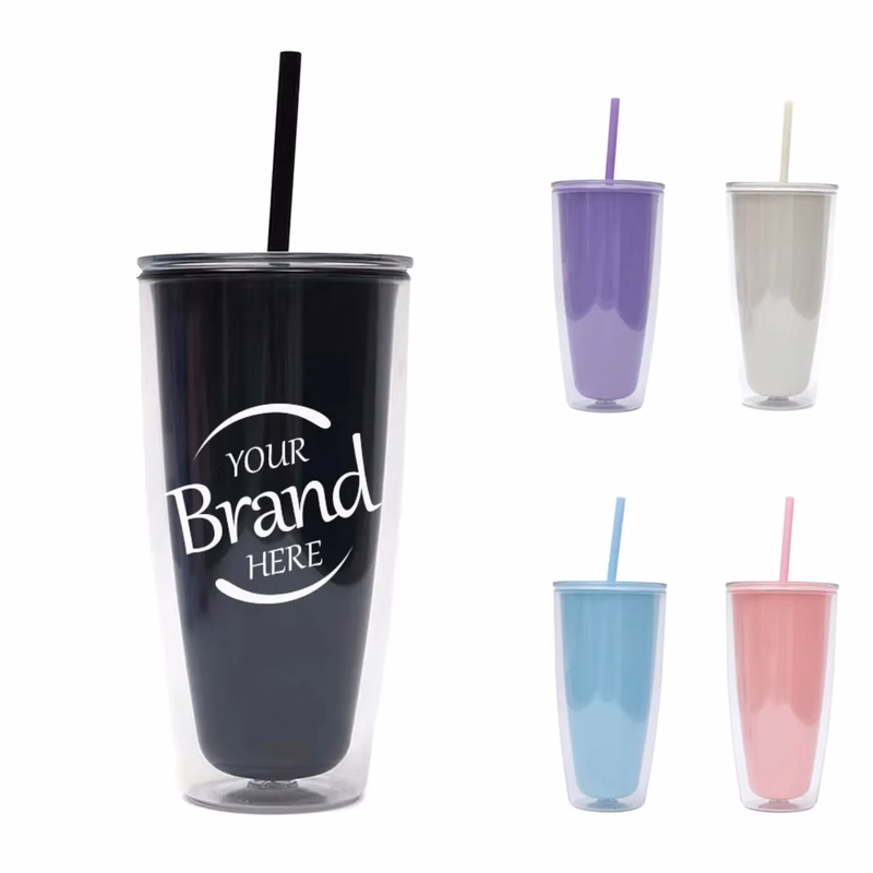 26Oz Double Wall Plastic Tumbler With Straw