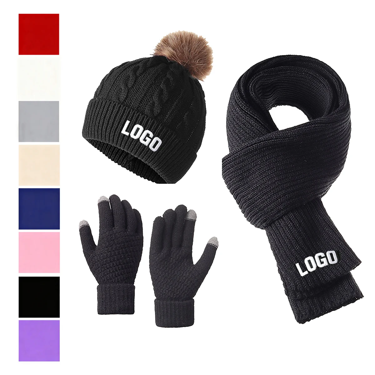 MOQ 10 Acrylic Thermal Beanie, Scarf, Glove Set 1