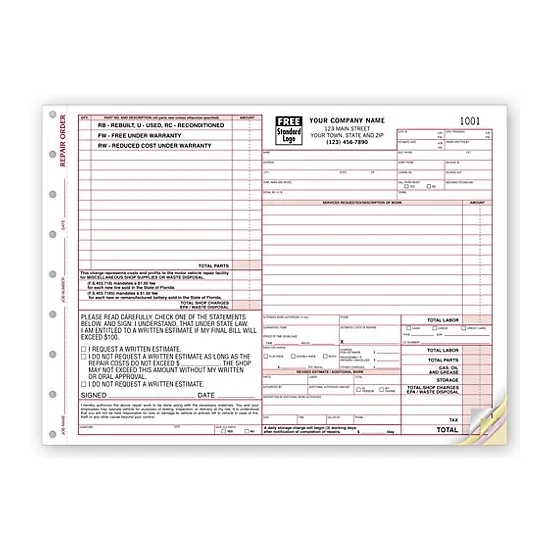 Repair order with special state clauses 1