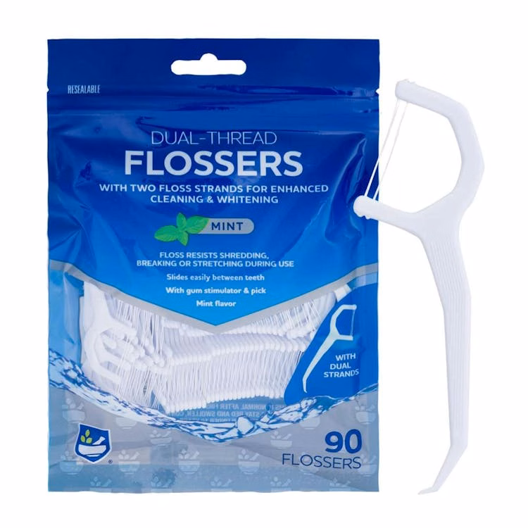 Mint Dual Thread Dental Flossers - 90 Count