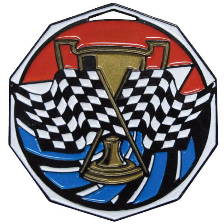 Cross Flags Decagon Colored Medallion (2")