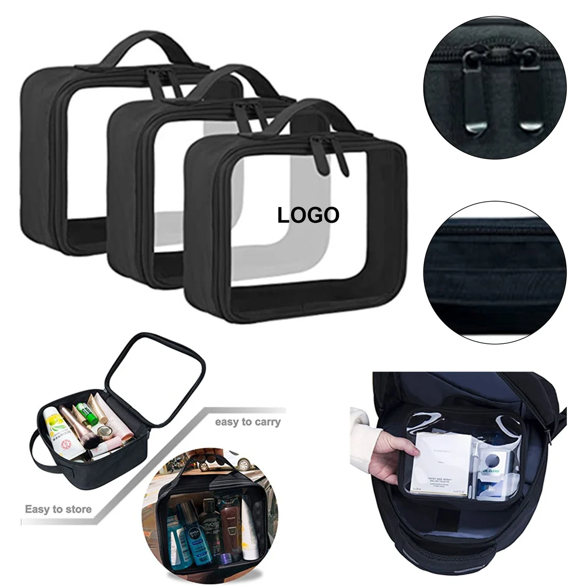 Matte Clear Toiletry Bag W/ Handle Strap 1
