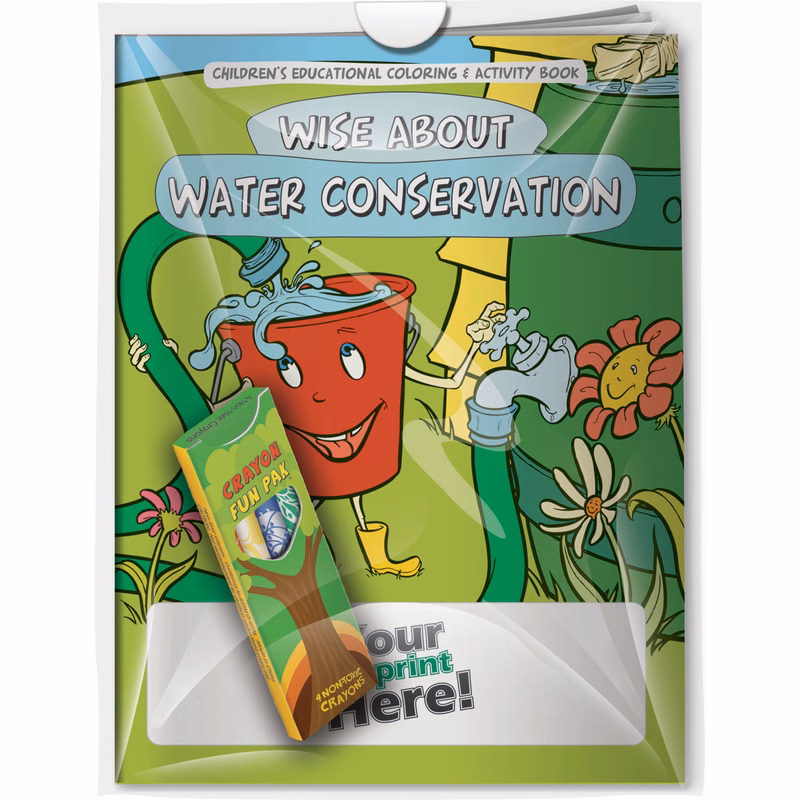 Combo Pack - CB1084 Coloring Book & 4-Pack of Crayons (Imprinted) in a Poly Bag
