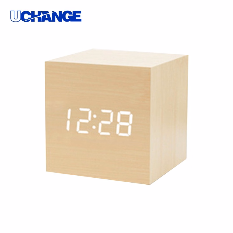Wooden Cube Digital Alarm Clock