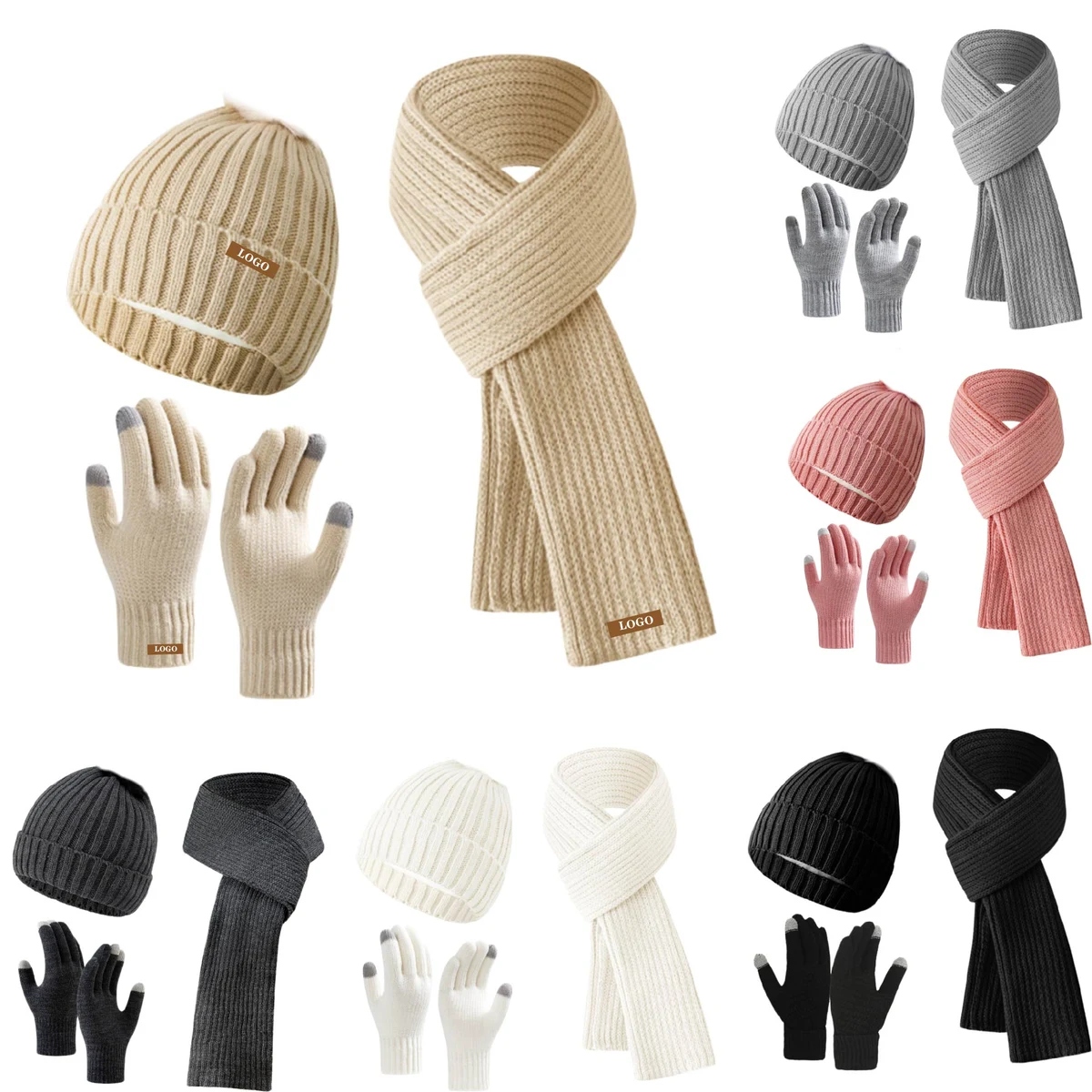 MOQ 5 pcs Ladies Winter Hat Scarf Kit 1