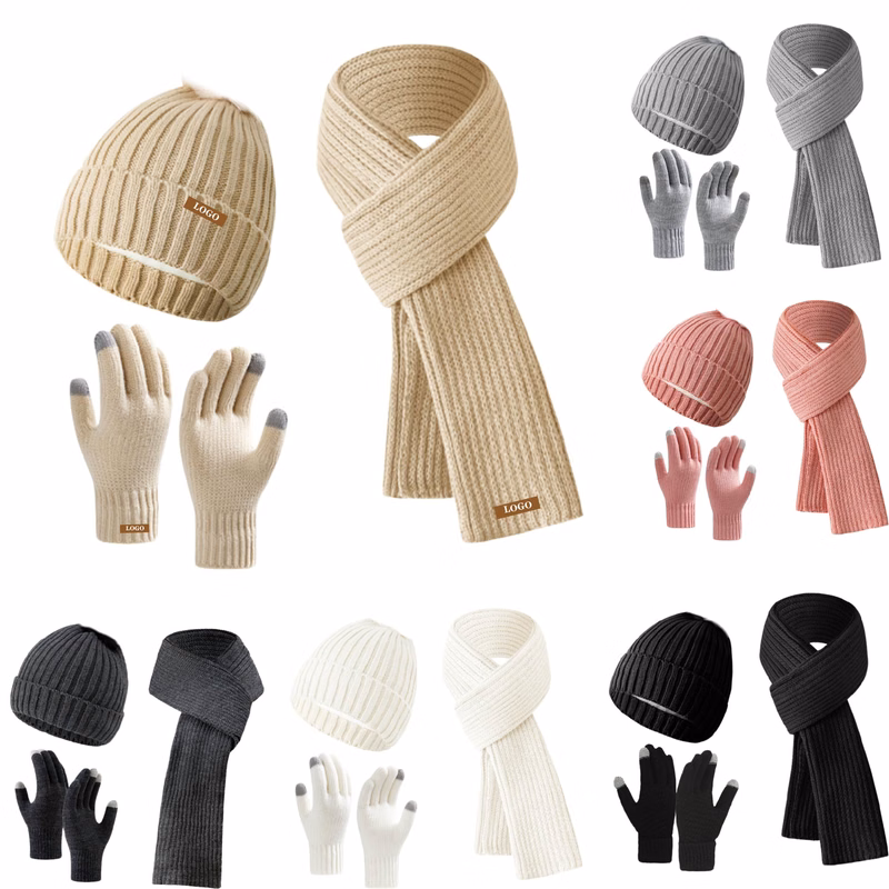 MOQ 5 pcs Ladies Winter Hat Scarf Kit
