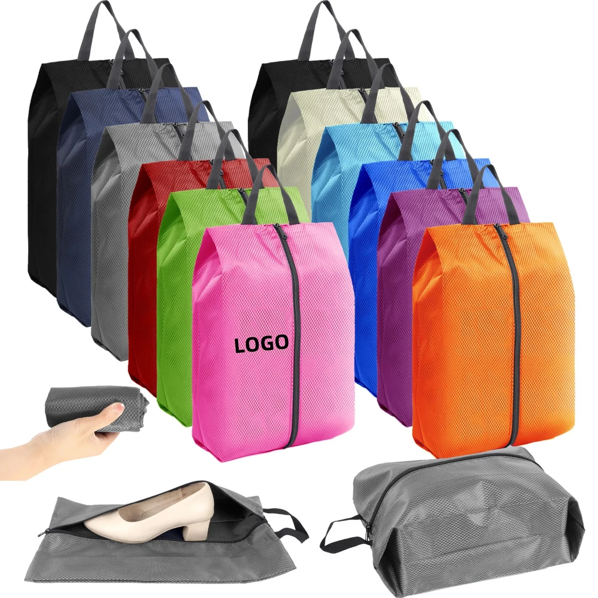 Waterproof Diamond-Lattice Nylon Handheld Shoe Storage Bag 1