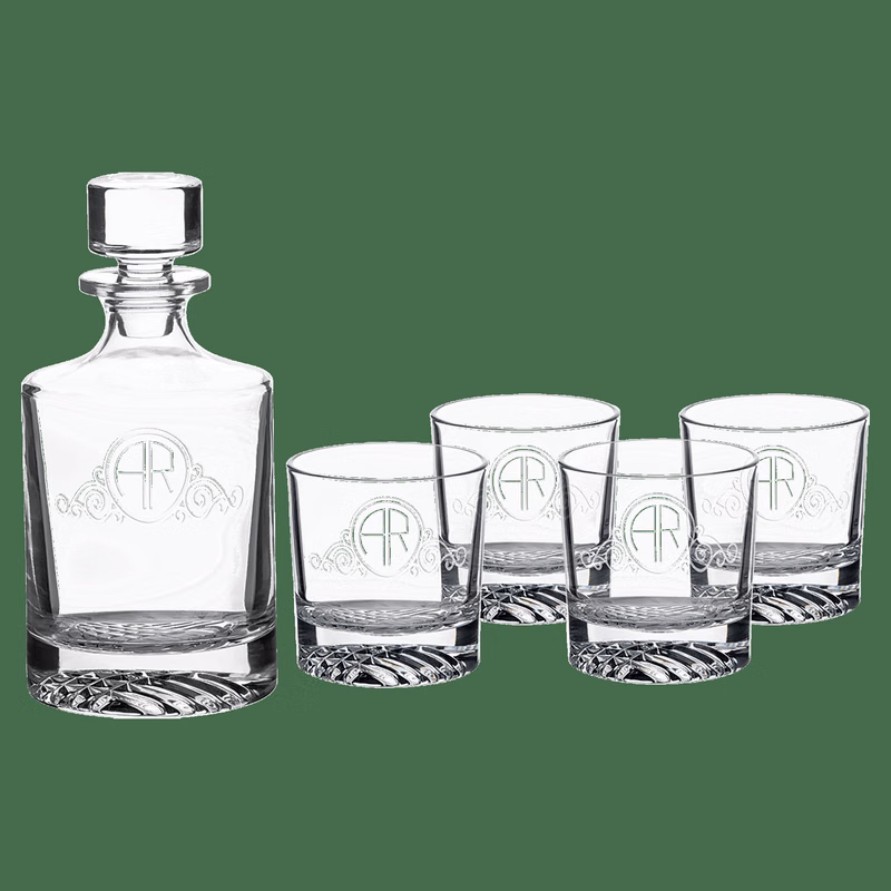 Polar Camel 9 oz Clear 850 M L Round Glass Decanter Set with Four Rocks Glasses in Black Gift Box w