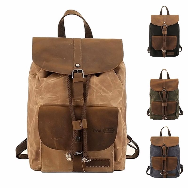 Vintage Waterproof Backpack Daypack Made of Canvas Leather