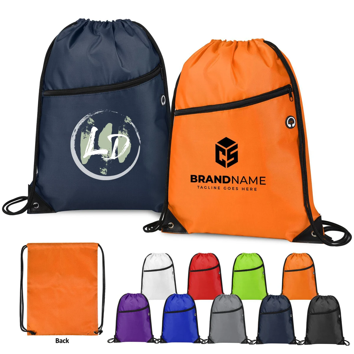 420D Heavy Duty Drawstring Backpack With Front Zipper (Ocean) 1