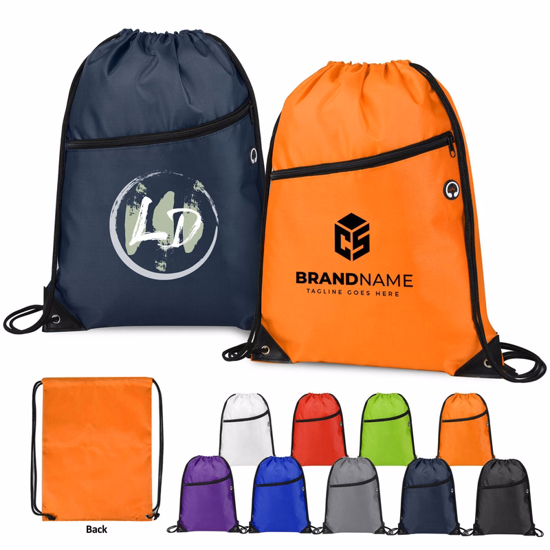 420D Heavy Duty Drawstring Backpack With Front Zipper (Ocean)