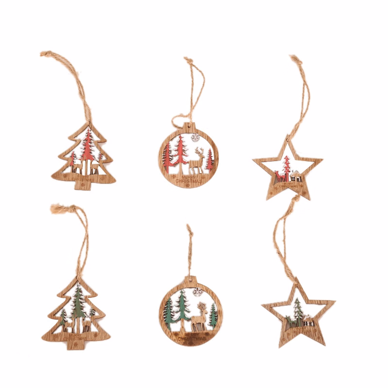 Christmas TreeWooden Elk Pendant Set