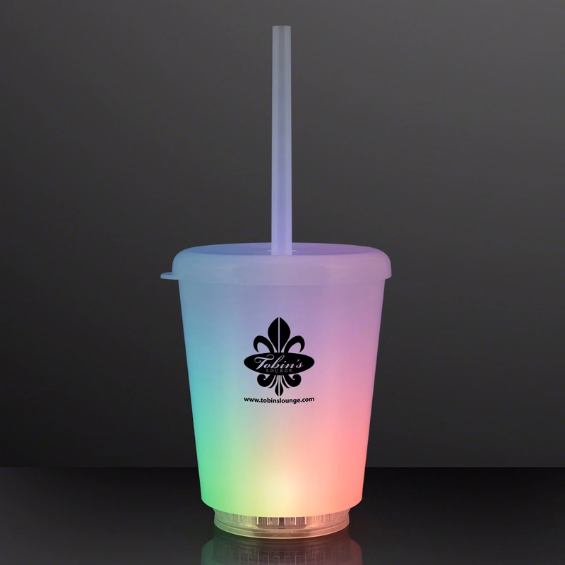 12 Oz. Short Tumbler Light Up Cup with Lid & Straw