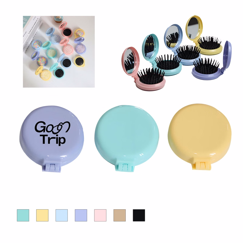 Folding Pocket Hairbrush W/Mirror