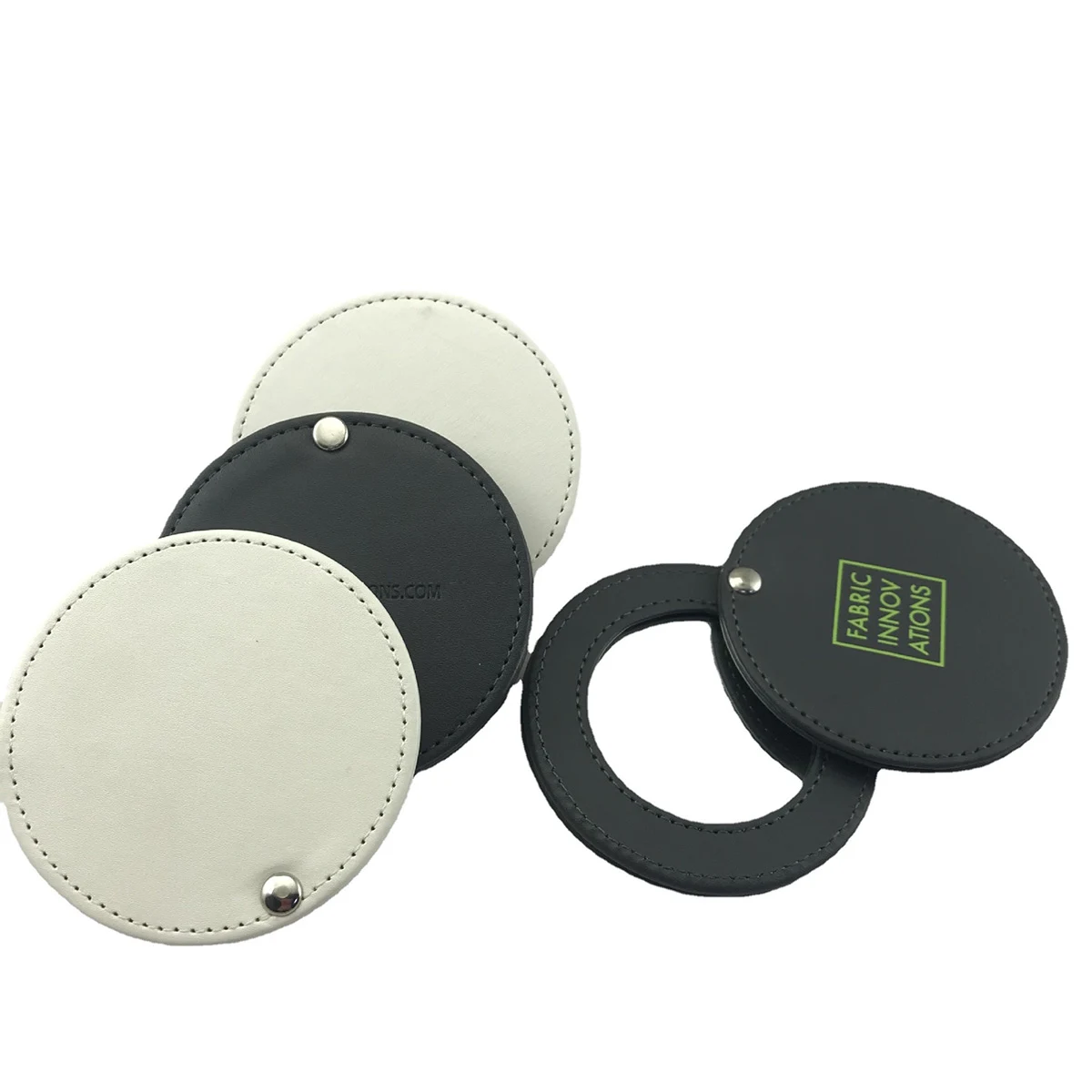 Mini Round Makeup Mirror w/Leather Holster 1