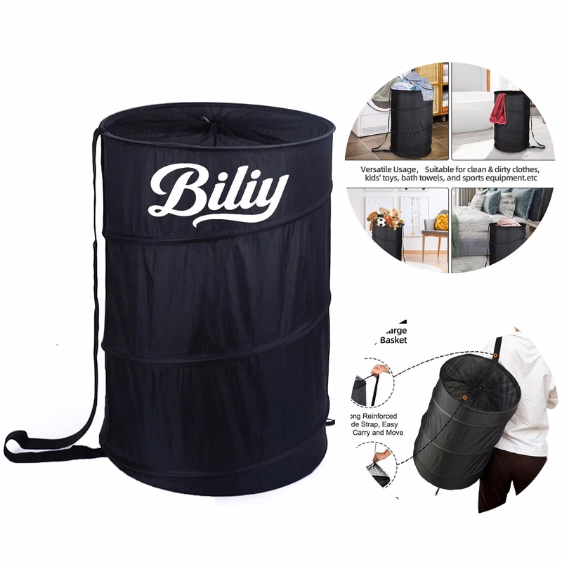 107L Oxford Drawstring Foldable Laundry Hamper with Strap