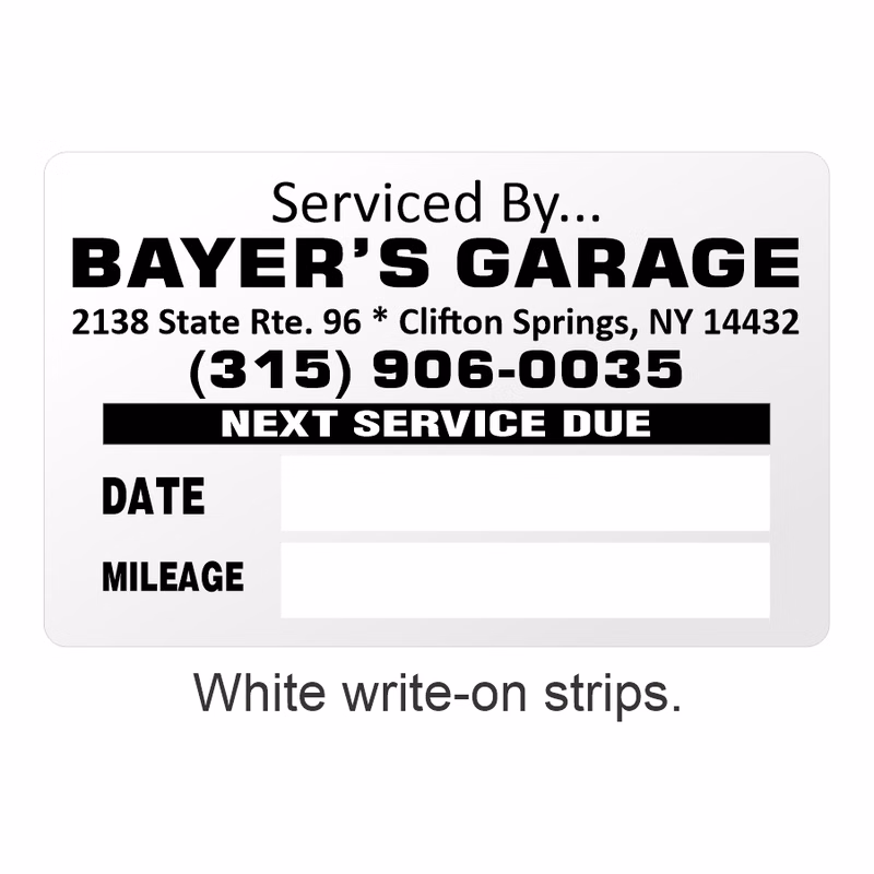 Oil Change Static Cling Sticker with White Strip
