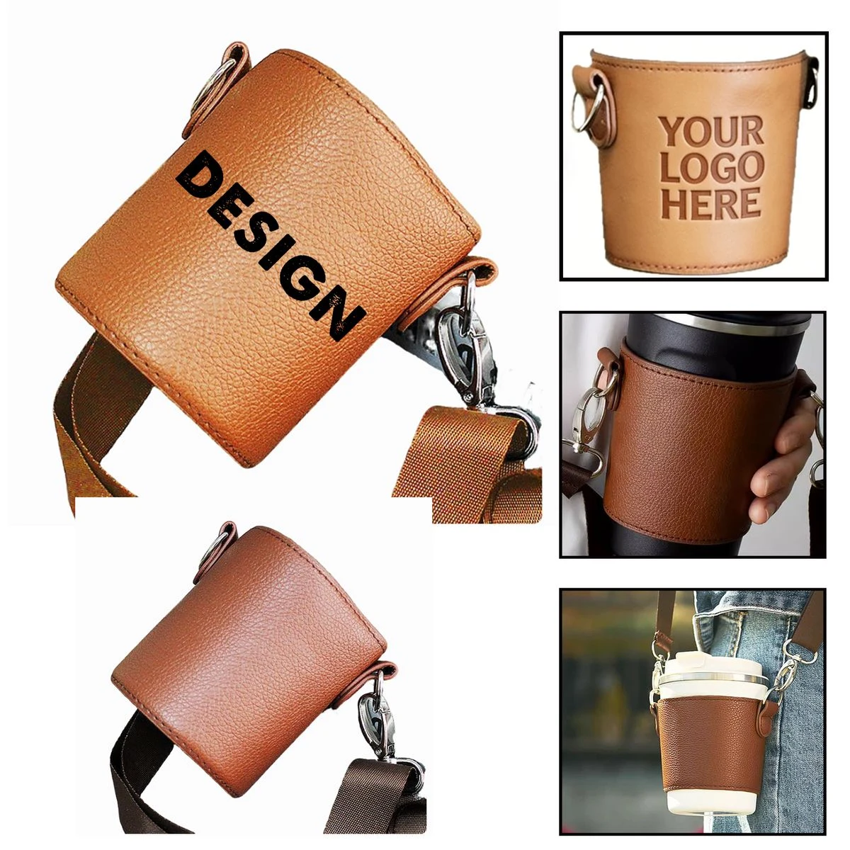 Portable PU Leather Cup Cover with Lanyard 1