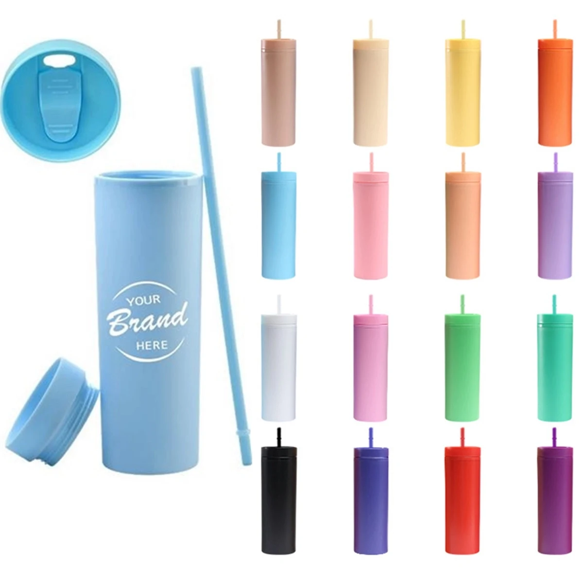 16Oz Skinny Acrylic Tumbler With Lid And Straw 1