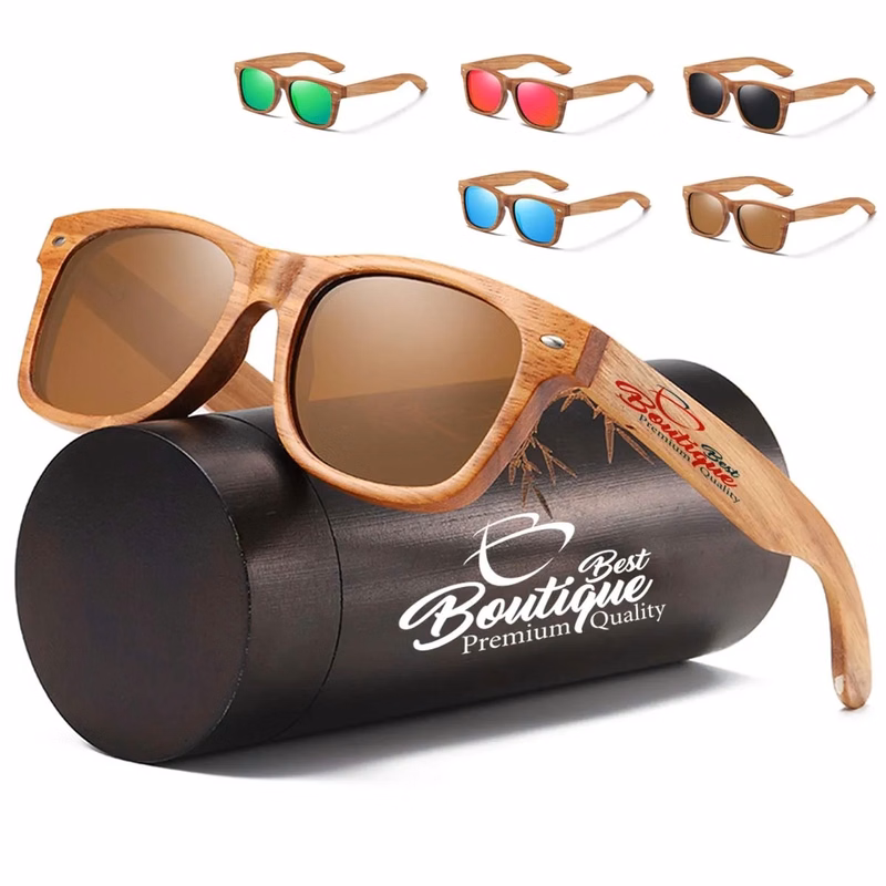 UV400 Unisex Wooden Frame Square Polarized Sunglasses