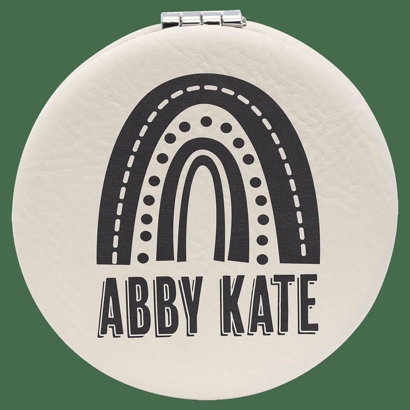2 1/2" White Leatherette Compact Mirror