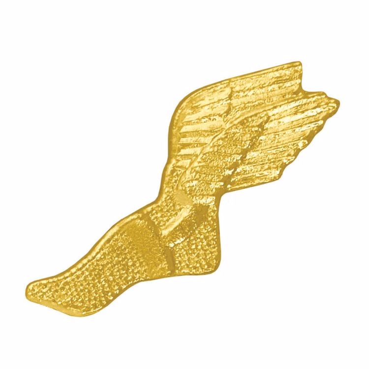 Winged Track Foot Bright Gold Chenille Lapel Pin